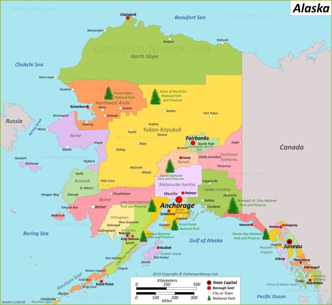 Bản đồ tiểu bang Alaska tại Mỹ 